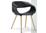 Plastic chair with wooden leg